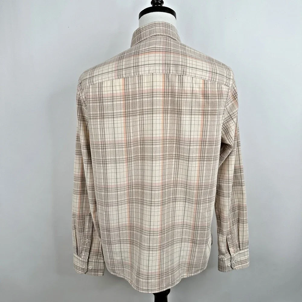 NWT Banana Republic Standard Fit Lightweight Corduroy Shirt MEDIUM‎ Cream Plaid